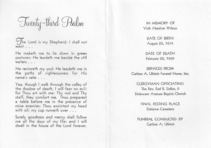 Funeral Card for Viah Martha (Absalom) Wilson