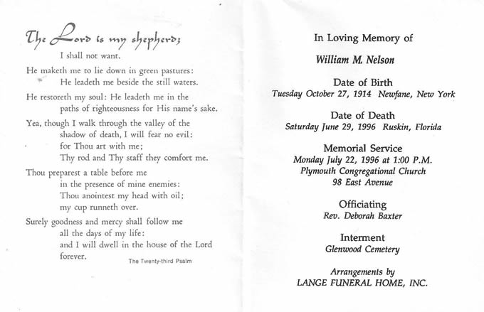Funeral Card - William Martin Nelson