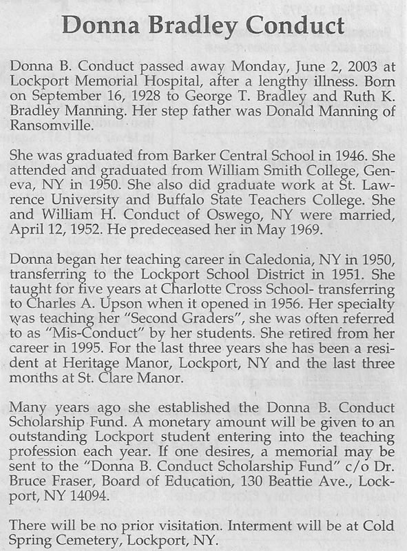 Obituary - Donna Mae (Bradley) Conduct