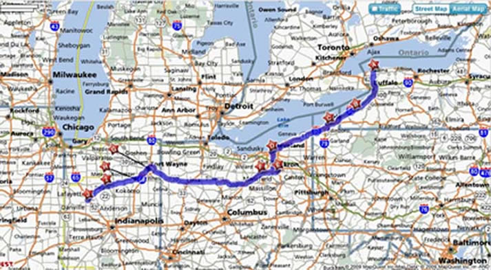 Map 1 - Wilson, NY, to Lafayette, IN