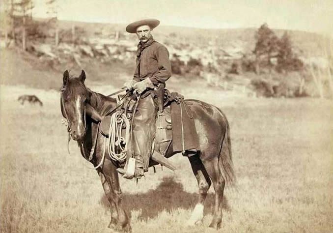 Cowboy wearing chaps circa 1887